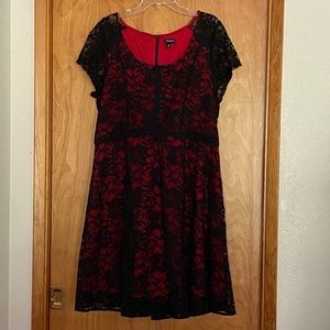 Black Lace Overlay Red Dress
